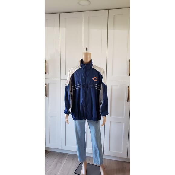 NFL Jacket Bears Mens 2XL Chicago Windbreaker SI Navy Mock Neck Varsity Track XX - Picture 1 of 9